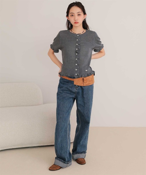 miette（ミエット）の「フリルデザイン半袖ニットカーディガン（カーディガン/ボレロ・レディース・グレー/ブラック/カーキ/レッド・L/M/S）」の12枚目の写真