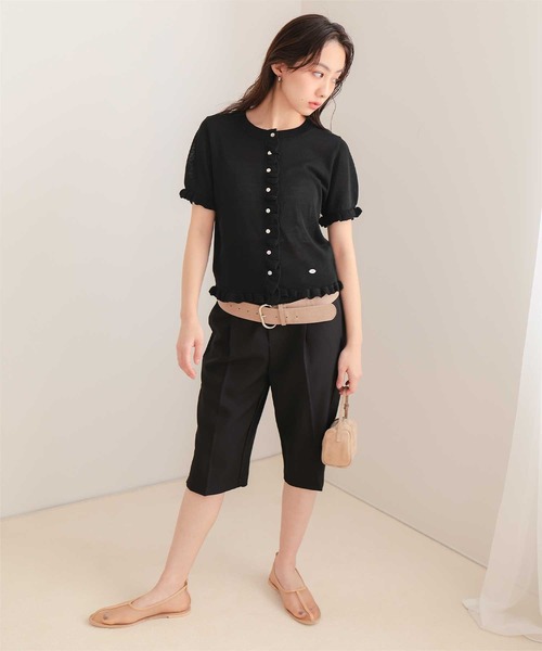 miette（ミエット）の「フリルデザイン半袖ニットカーディガン（カーディガン/ボレロ・レディース・グレー/ブラック/カーキ/レッド・L/M/S）」の6枚目の写真