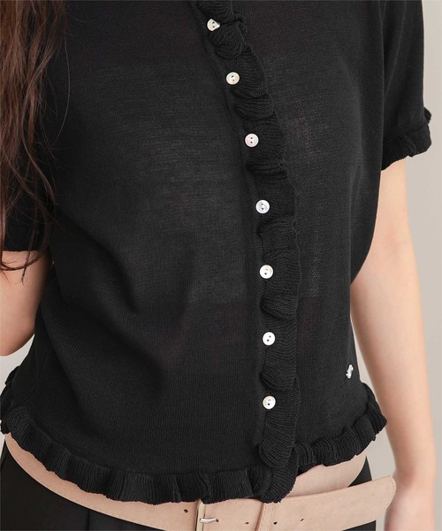 miette（ミエット）の「フリルデザイン半袖ニットカーディガン（カーディガン/ボレロ・レディース・グレー/ブラック/カーキ/レッド・L/M/S）」の7枚目の写真