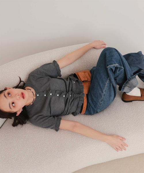 miette（ミエット）の「フリルデザイン半袖ニットカーディガン（カーディガン/ボレロ・レディース・グレー/ブラック/カーキ/レッド・L/M/S）」の18枚目の写真