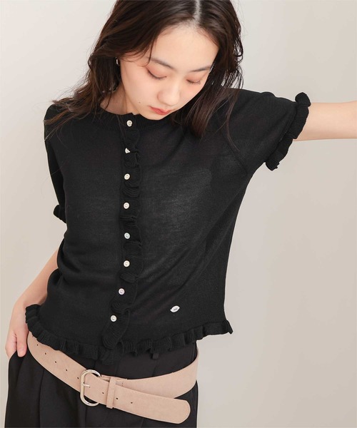 miette（ミエット）の「フリルデザイン半袖ニットカーディガン（カーディガン/ボレロ・レディース・グレー/ブラック/カーキ/レッド・L/M/S）」の9枚目の写真