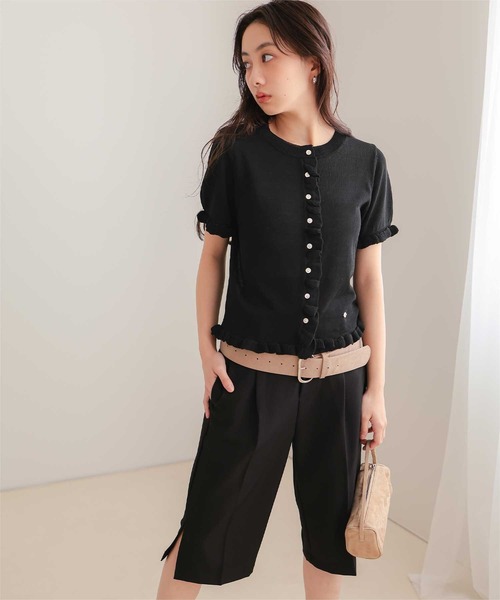 miette（ミエット）の「フリルデザイン半袖ニットカーディガン（カーディガン/ボレロ・レディース・グレー/ブラック/カーキ/レッド・L/M/S）」の10枚目の写真