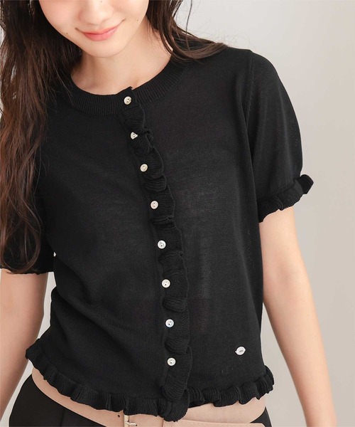 miette（ミエット）の「フリルデザイン半袖ニットカーディガン（カーディガン/ボレロ・レディース・グレー/ブラック/カーキ/レッド・L/M/S）」の11枚目の写真