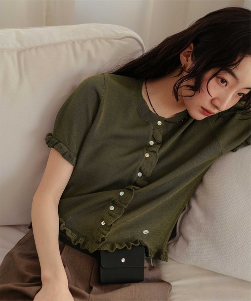 miette(ミエット)の「フリルデザイン半袖ニットカーディガン(カーディガン/ボレロ・レディース・グレー/ブラック/カーキ/レッド・L/M/S)」の22枚目の写真