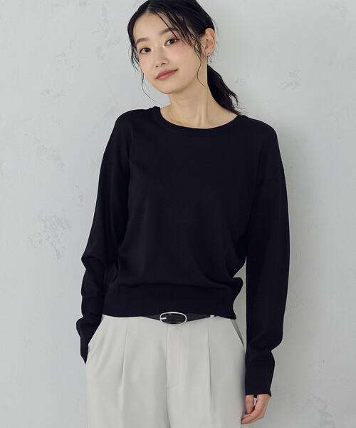 COMME CA ISM（コムサイズム）の「【UVカット・ウォッシャブル】ベーシック 2WAYネックニット（ニット/セーター・レディース・ネイビー/ブラック/アイボリー/グリーン・LARGE/MEDIUM）」の3枚目の写真