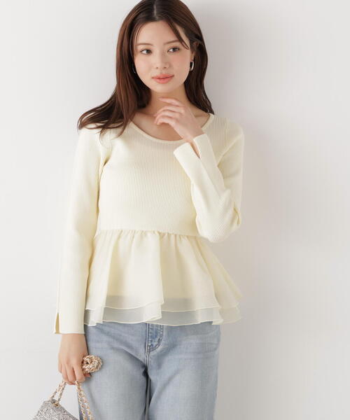 a/mie（アミー）の「＜ａ＞シアーペプラムリブニット / 1216179200（ニット/セーター・レディース・イエロー/ホワイト/ブラック・FREE）」の3枚目の写真