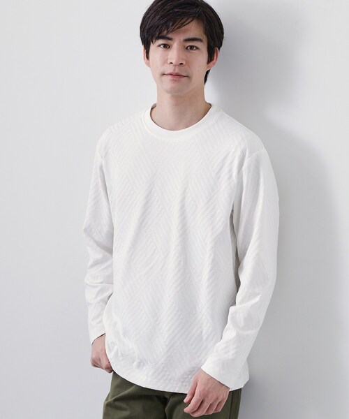 THE SHOP TK (ザ ショップ ティーケー )の「【長く愛せる、定番ロンT】リンクスジャカード長袖Tシャツ(Tシャツ/カットソー・メンズ・ブラック/サックスブルー/ライトグレー/オフホワイト・03/02/04/01)」の2枚目の写真