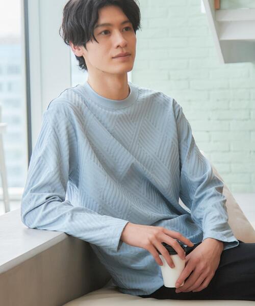 THE SHOP TK (ザ ショップ ティーケー )の「【長く愛せる、定番ロンT】リンクスジャカード長袖Tシャツ(Tシャツ/カットソー・メンズ・ブラック/サックスブルー/ライトグレー/オフホワイト・03/02/04/01)」の4枚目の写真