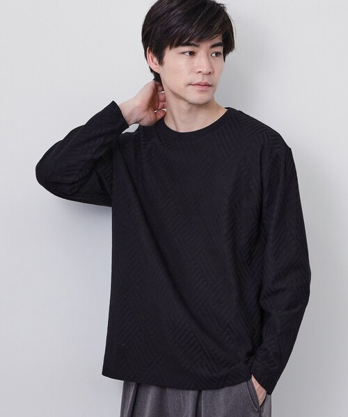 THE SHOP TK (ザ ショップ ティーケー )の「【長く愛せる、定番ロンT】リンクスジャカード長袖Tシャツ(Tシャツ/カットソー・メンズ・ブラック/サックスブルー/ライトグレー/オフホワイト・03/02/04/01)」の3枚目の写真