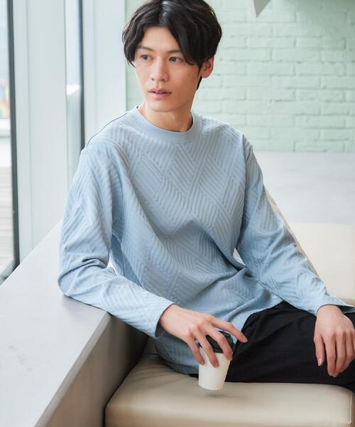 THE SHOP TK (ザ ショップ ティーケー )の「【長く愛せる、定番ロンT】リンクスジャカード長袖Tシャツ(Tシャツ/カットソー・メンズ・ブラック/サックスブルー/ライトグレー/オフホワイト・03/02/04/01)」の5枚目の写真