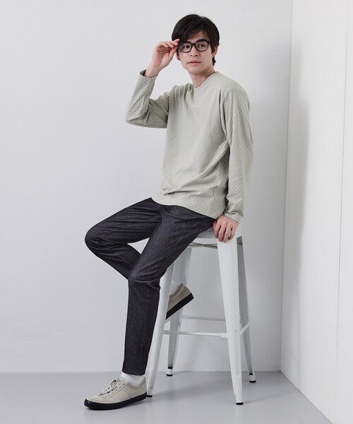 THE SHOP TK (ザ ショップ ティーケー )の「【長く愛せる、定番ロンT】リンクスジャカード長袖Tシャツ(Tシャツ/カットソー・メンズ・ブラック/サックスブルー/ライトグレー/オフホワイト・03/02/04/01)」の12枚目の写真