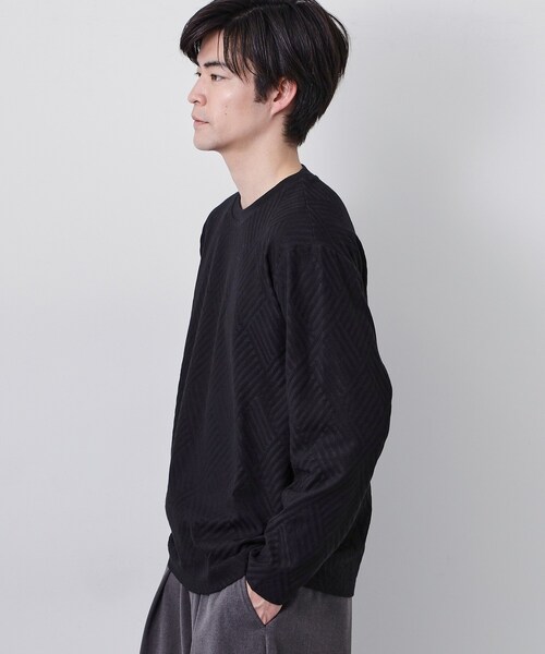 THE SHOP TK (ザ ショップ ティーケー )の「【長く愛せる、定番ロンT】リンクスジャカード長袖Tシャツ(Tシャツ/カットソー・メンズ・ブラック/サックスブルー/ライトグレー/オフホワイト・03/02/04/01)」の14枚目の写真