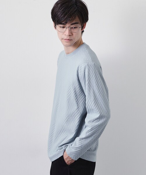 THE SHOP TK (ザ ショップ ティーケー )の「【長く愛せる、定番ロンT】リンクスジャカード長袖Tシャツ(Tシャツ/カットソー・メンズ・ブラック/サックスブルー/ライトグレー/オフホワイト・03/02/04/01)」の19枚目の写真