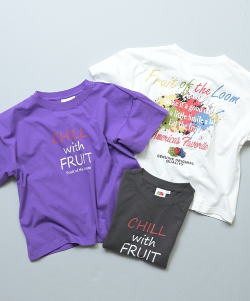 FRUIT OF THE LOOM(フルーツオブザルーム)の「【FRUIT OF THE LOOM】別注プリントT(Tシャツ/カットソー・キッズ・チャコール/パープル/オフホワイト・80/90/95/100/110/120/130/140/150/160)」の4枚目の写真