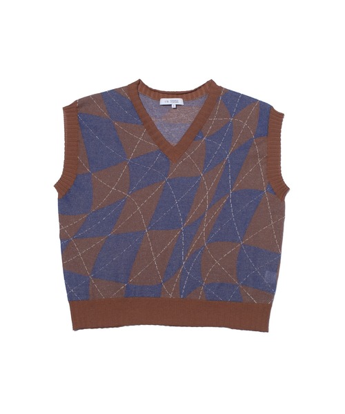 F/CE. （エフシーイー）の「F/CE. DISTORTED CHECKERBOARD PATTERN KNIT VEST / エフシーイー ディストーテッド チェッカーボード パターン ニット ベスト（ベスト・メンズ・グリーン/ブラウン・SMALL）」の2枚目の写真