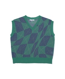F/CE.  | F/CE. DISTORTED CHECKERBOARD PATTERN KNIT VEST / エフシーイー ディストーテッド チェッカーボード パターン ニット ベスト(ベスト)