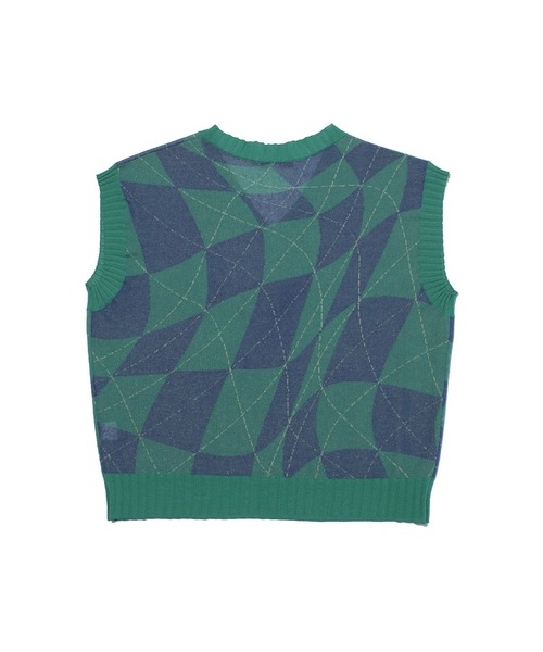 F/CE. （エフシーイー）の「F/CE. DISTORTED CHECKERBOARD PATTERN KNIT VEST / エフシーイー ディストーテッド チェッカーボード パターン ニット ベスト（ベスト・メンズ・グリーン/ブラウン・SMALL）」の4枚目の写真