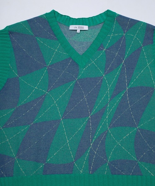 F/CE. （エフシーイー）の「F/CE. DISTORTED CHECKERBOARD PATTERN KNIT VEST / エフシーイー ディストーテッド チェッカーボード パターン ニット ベスト（ベスト・メンズ・グリーン/ブラウン・SMALL）」の6枚目の写真