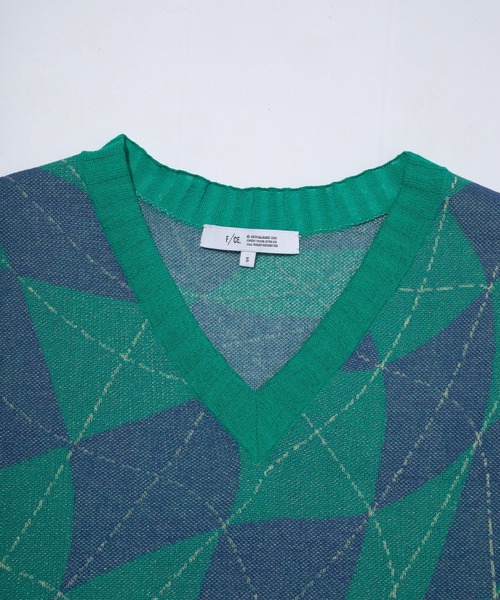 F/CE. （エフシーイー）の「F/CE. DISTORTED CHECKERBOARD PATTERN KNIT VEST / エフシーイー ディストーテッド チェッカーボード パターン ニット ベスト（ベスト・メンズ・グリーン/ブラウン・SMALL）」の5枚目の写真