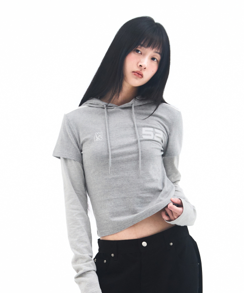 AMESWORLDWIDE(アメスワールドワイド)の「HOODIE LAYERED LONGSLEEVE TEE GREY(Tシャツ/カットソー・レディース・その他・FREE)」の2枚目の写真
