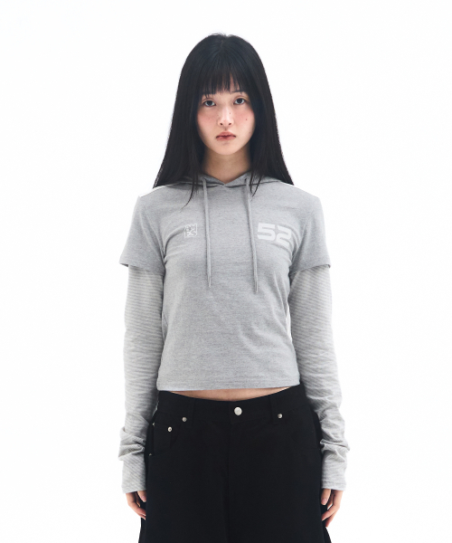 AMESWORLDWIDE(アメスワールドワイド)の「HOODIE LAYERED LONGSLEEVE TEE GREY(Tシャツ/カットソー・レディース・その他・FREE)」の3枚目の写真