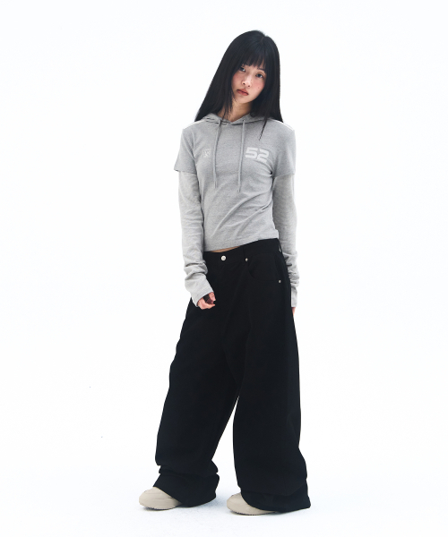 AMESWORLDWIDE(アメスワールドワイド)の「HOODIE LAYERED LONGSLEEVE TEE GREY(Tシャツ/カットソー・レディース・その他・FREE)」の5枚目の写真