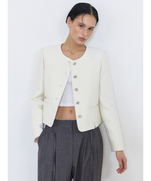 Slit Stitch Tweed Jacket, Ivory