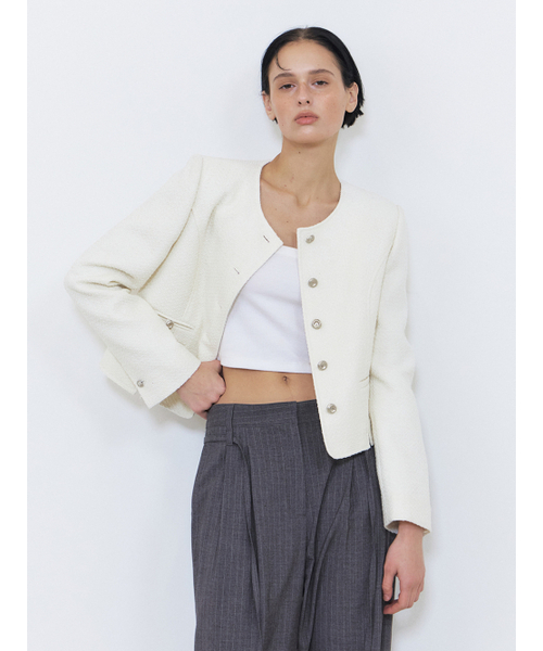 ETMON(エトモン)の「Slit Stitch Tweed Jacket, Ivory(その他アウター・レディース・その他・S/M)」の2枚目の写真