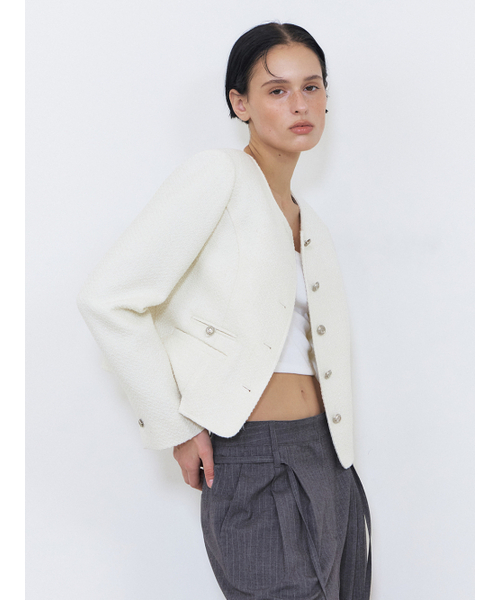 ETMON(エトモン)の「Slit Stitch Tweed Jacket, Ivory(その他アウター・レディース・その他・S/M)」の4枚目の写真
