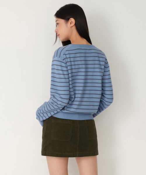 MUSINSA STANDARD WOMAN（ムシンサスタンダードウーマン）の「ウィメンズストライプラウンドネックカーディガン[ブルー]（カーディガン/ボレロ・レディース・その他・X-SMALL/SMALL/MEDIUM/LARGE）」の12枚目の写真