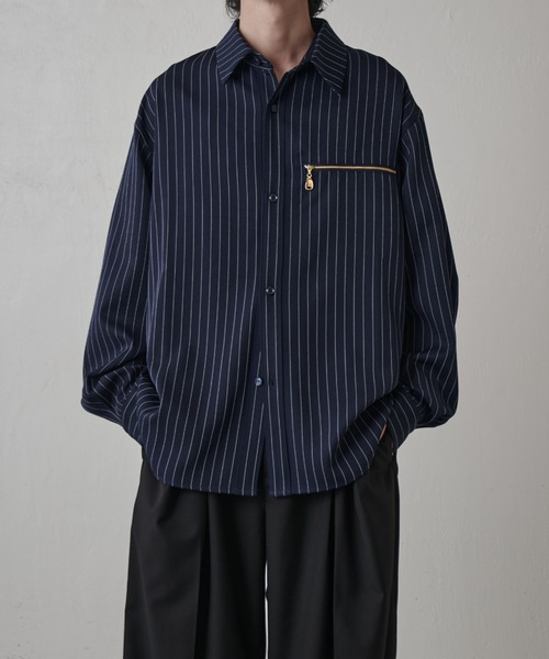 Lui's(ルイス)の「ストライプオーバーシャツブルゾン(シャツ/ブラウス・メンズ・ブラック/グレー系その他/ネイビー・FREE)」の21枚目の写真