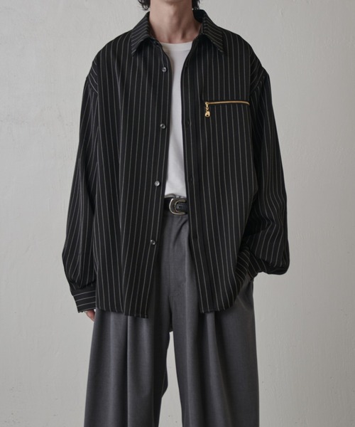Lui's(ルイス)の「ストライプオーバーシャツブルゾン(シャツ/ブラウス・メンズ・ブラック/グレー系その他/ネイビー・FREE)」の6枚目の写真