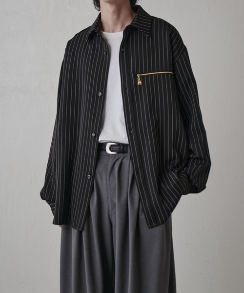 Lui's(ルイス)の「ストライプオーバーシャツブルゾン(シャツ/ブラウス・メンズ・ブラック/グレー系その他/ネイビー・FREE)」の7枚目の写真