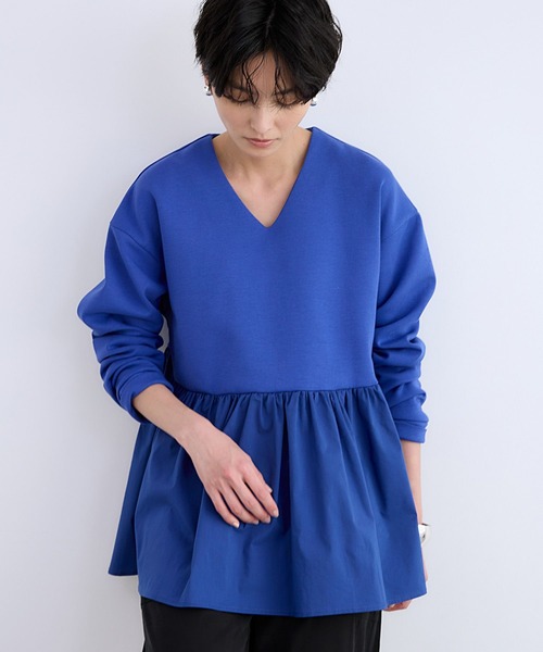 BARNYARDSTORM(バンヤードストーム)の「BARNYARDSTORM / Vネックペプラムプルオーバー / マシンウォッシャブル(Tシャツ/カットソー・レディース・ブラック/ブルー/クリーム/チャコール・FREE)」の9枚目の写真