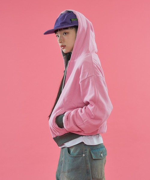 WISH FOR EVER（ウィッシュフォーエバー）の「【 2color / 3size 】REVERSIBLE SWEAT THERMAL ZIP HOODIE / リバーシブルスウェットサーマルジップフーディ（パーカー・メンズ・ピンク/グリーン・MEDIUM/SMALL/LARGE）」の4枚目の写真