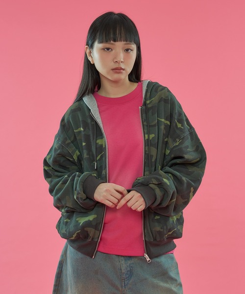WISH FOR EVER（ウィッシュフォーエバー）の「【 2color / 3size 】REVERSIBLE SWEAT THERMAL ZIP HOODIE / リバーシブルスウェットサーマルジップフーディ（パーカー・メンズ・ピンク/グリーン・MEDIUM/SMALL/LARGE）」の17枚目の写真