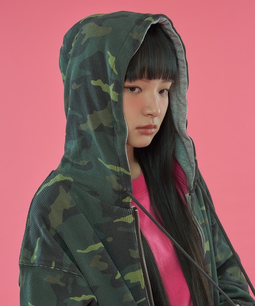 WISH FOR EVER（ウィッシュフォーエバー）の「【 2color / 3size 】REVERSIBLE SWEAT THERMAL ZIP HOODIE / リバーシブルスウェットサーマルジップフーディ（パーカー・メンズ・ピンク/グリーン・MEDIUM/SMALL/LARGE）」の22枚目の写真
