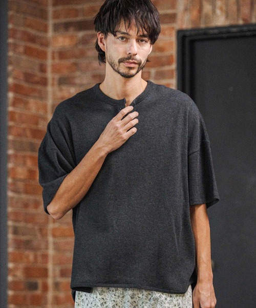 CAMBIO(カンビオ)の「mlt5580- Honeycomb Waffle Henley Neck Tee ヘンリーネックTシャツ(S64126cmb)(Tシャツ/カットソー・メンズ・ホワイト/ブラック/チャコールグレー・S/M/L)」の17枚目の写真