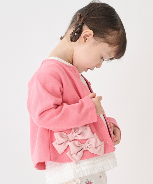 petit main（プティマイン）の「【リンク】リボンカーディガン（カーディガン/ボレロ・キッズ・チェリーピンク/トップグレー/ライトベージュ・110cm/90cm/120cm/80ｃｍ/130cm/100cm）」の4枚目の写真
