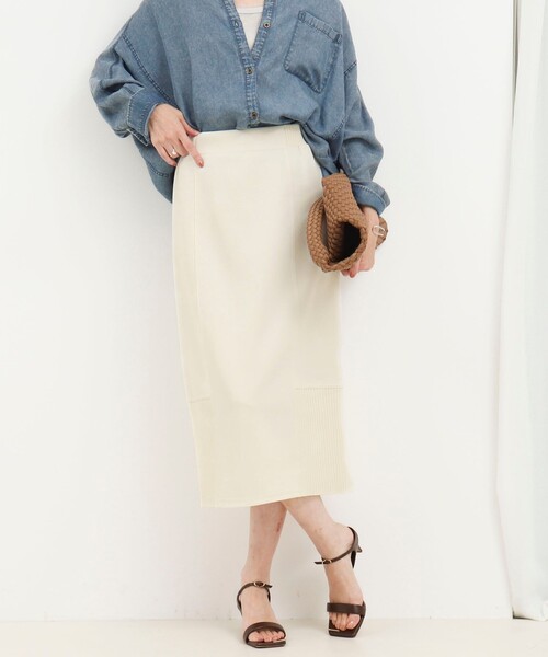MICO COULIER（ミコクリエ）の「《セットアップ対応》軽量ボンディング切替スカート（スカート・レディース・カーキ/キナリ/ネイビー・36/38）」の5枚目の写真