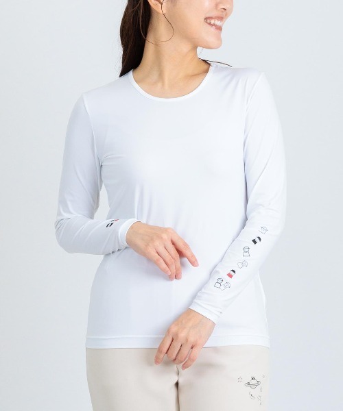 Picone CLUB(ピッコーネクラブ)の「ピコ柄クルーネックUV冷感インナー(Tシャツ/カットソー・レディース・ブラック/ホワイト・13号/11号/9号)」の2枚目の写真
