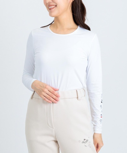 Picone CLUB(ピッコーネクラブ)の「ピコ柄クルーネックUV冷感インナー(Tシャツ/カットソー・レディース・ブラック/ホワイト・13号/11号/9号)」の16枚目の写真