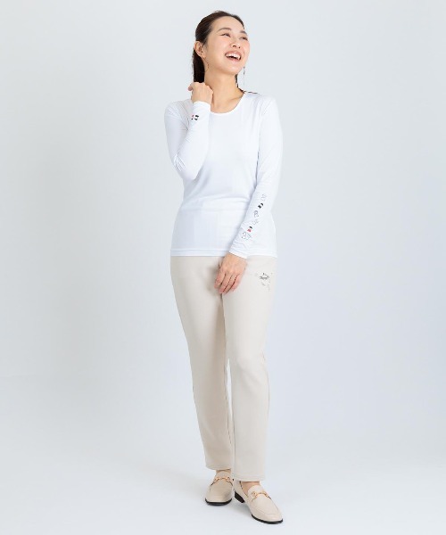 Picone CLUB(ピッコーネクラブ)の「ピコ柄クルーネックUV冷感インナー(Tシャツ/カットソー・レディース・ブラック/ホワイト・13号/11号/9号)」の5枚目の写真