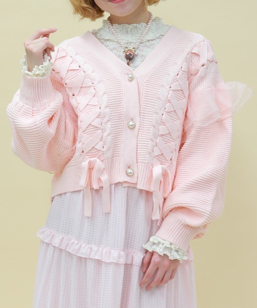 編み上げ×チュールフリルCD（カーディガン/ボレロ）｜axes femme