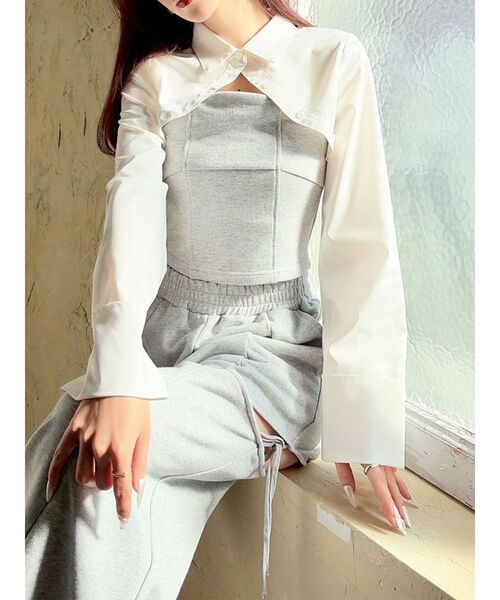 RESEXXY（リゼクシー）の「シャツドッキングトップス【セットアップ着用可能】（Tシャツ/カットソー・レディース・チャコールグレー/グレー/ブラック・FREE）」の3枚目の写真