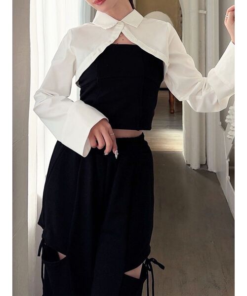 RESEXXY（リゼクシー）の「シャツドッキングトップス【セットアップ着用可能】（Tシャツ/カットソー・レディース・チャコールグレー/グレー/ブラック・FREE）」の2枚目の写真