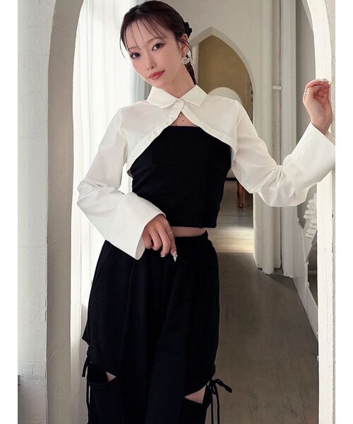 RESEXXY（リゼクシー）の「シャツドッキングトップス【セットアップ着用可能】（Tシャツ/カットソー・レディース・チャコールグレー/グレー/ブラック・FREE）」の4枚目の写真