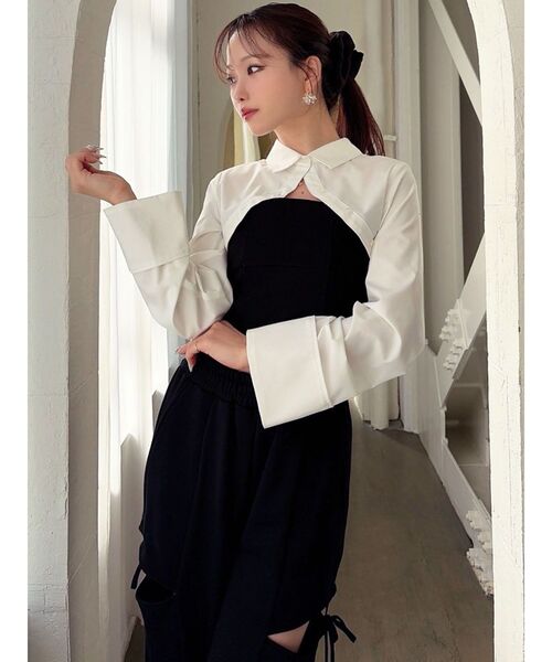 RESEXXY（リゼクシー）の「シャツドッキングトップス【セットアップ着用可能】（Tシャツ/カットソー・レディース・チャコールグレー/グレー/ブラック・FREE）」の5枚目の写真