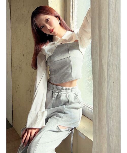 RESEXXY（リゼクシー）の「シャツドッキングトップス【セットアップ着用可能】（Tシャツ/カットソー・レディース・チャコールグレー/グレー/ブラック・FREE）」の11枚目の写真