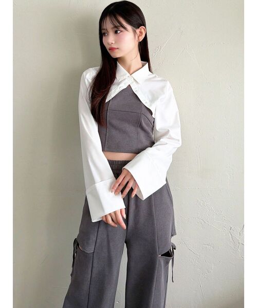 RESEXXY（リゼクシー）の「シャツドッキングトップス【セットアップ着用可能】（Tシャツ/カットソー・レディース・チャコールグレー/グレー/ブラック・FREE）」の15枚目の写真